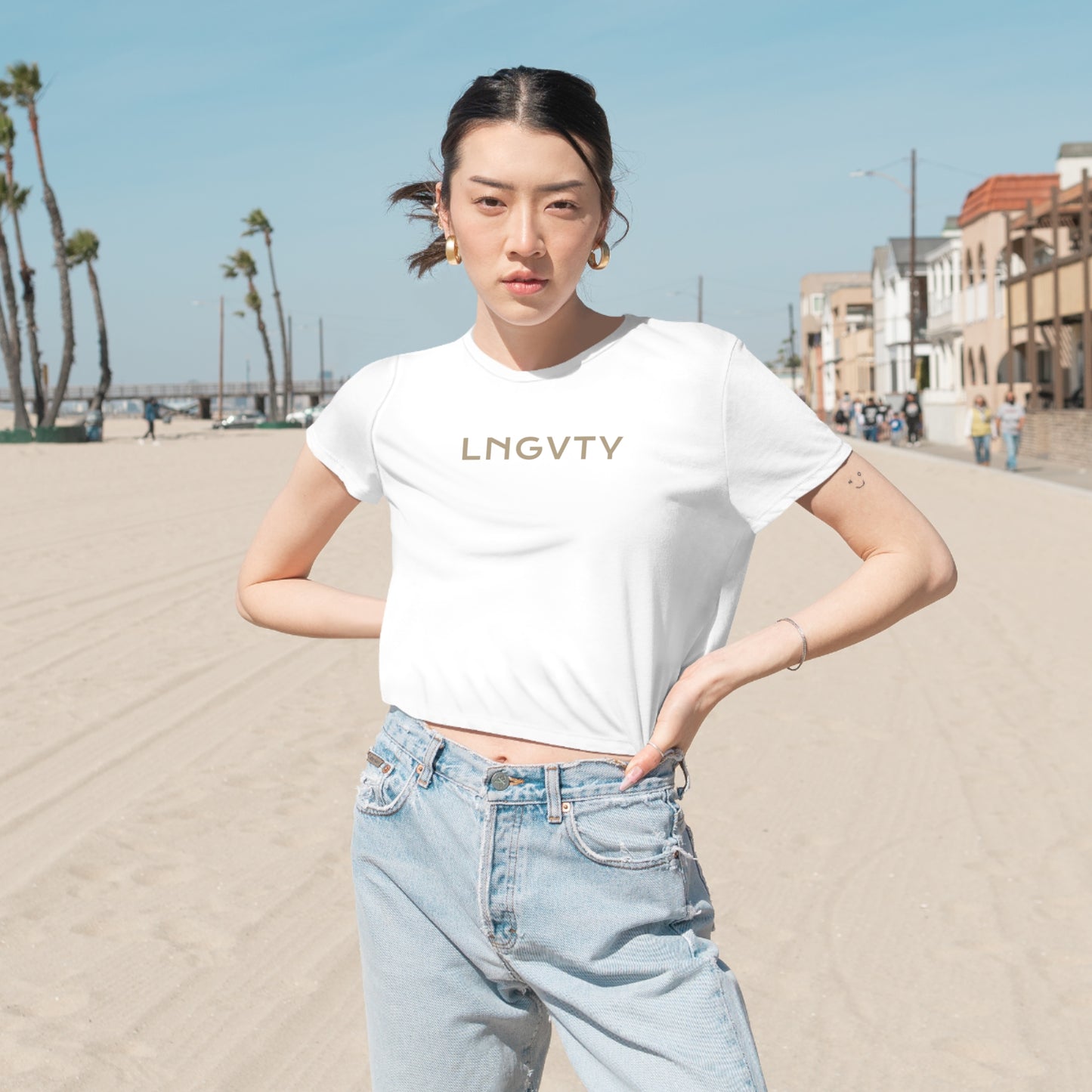 Lngvty Women's Flowy Cropped Tee
