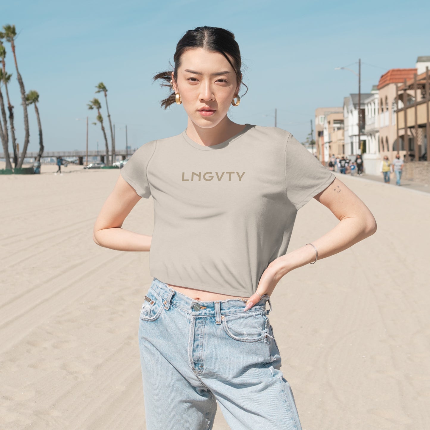 Lngvty Women's Flowy Cropped Tee