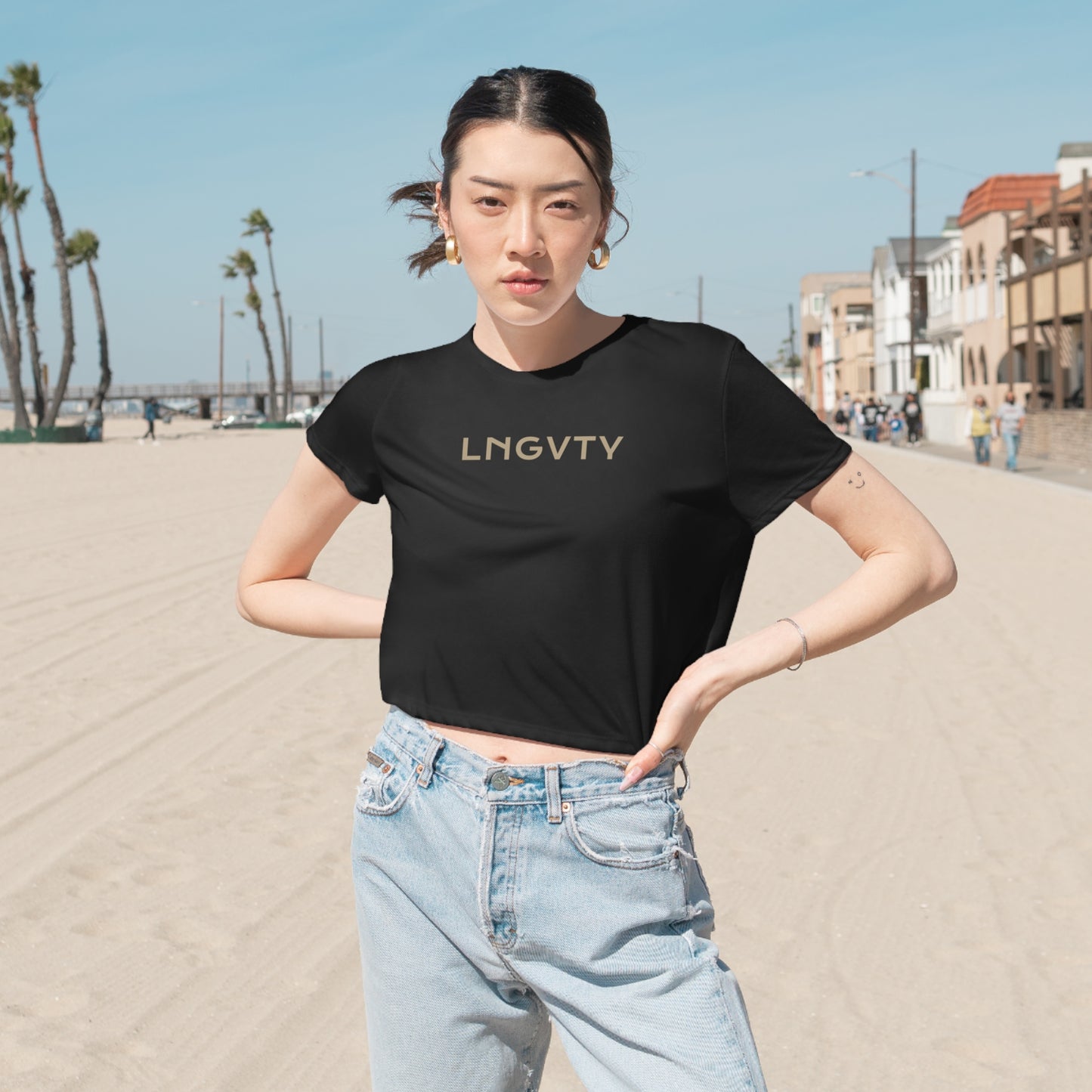 Lngvty Women's Flowy Cropped Tee
